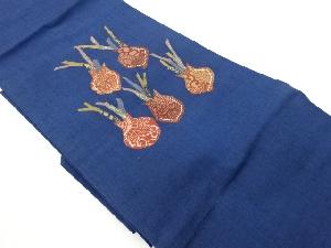 手織り紬パッチワーク慈姑模様刺繍名古屋帯